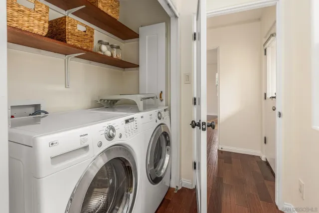 a utility room with dryer and washer