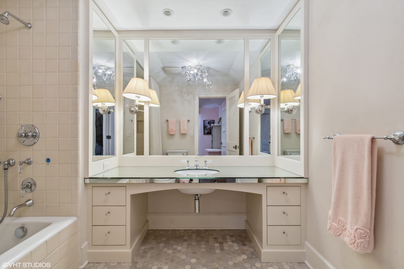 346 Grove Street Glencoe, IL 60022 - Photo 26 of 61 a bathroom with a granite countertop sink mirror and a