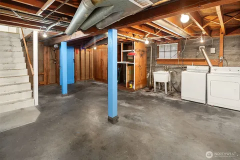 a view of a room with racks on the wall
