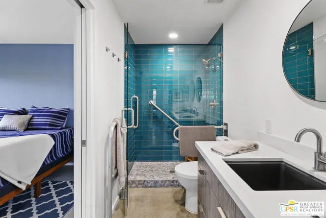 a kitchen with a sink and a refrigerator