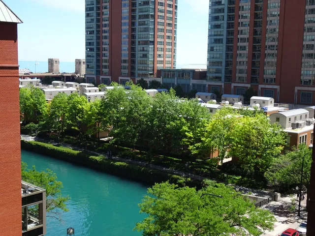 a view of a lake with a building