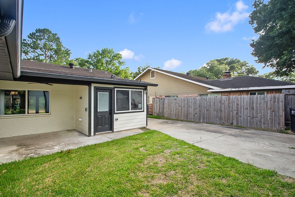 6106 Rutherglenn Drive Houston, TX 77096 - Photo 38 of 41 Private backyard patio area perfect for relaxing or entertaining outdoors.