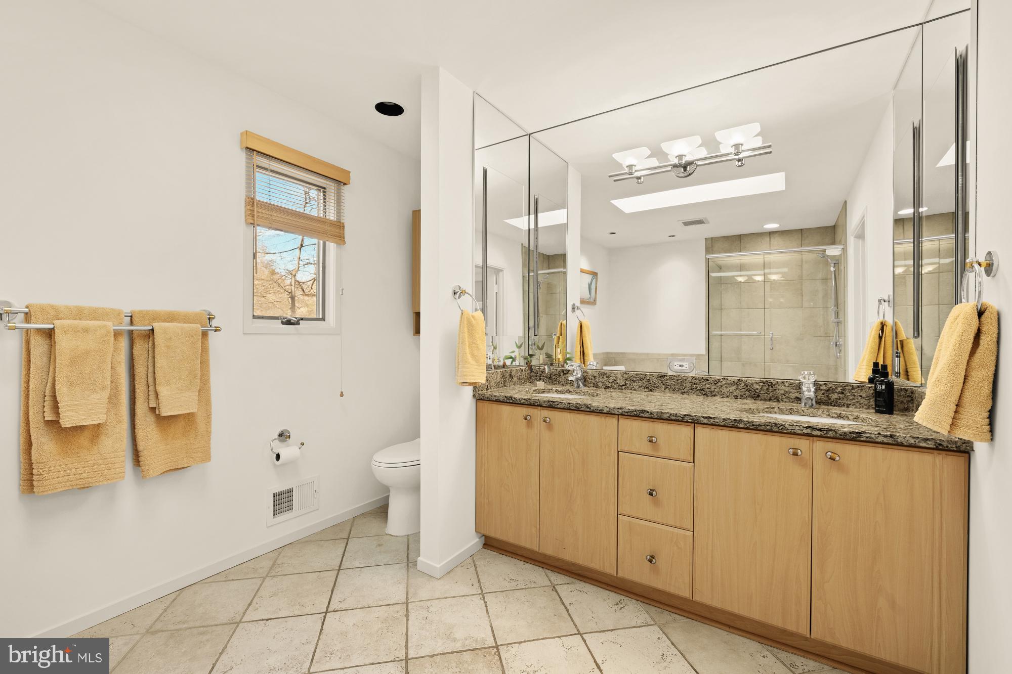 10419 Crossing Creek Road Potomac, MD 20854 - Photo 30 of 74 a bathroom with a granite countertop sink a toilet and a shower