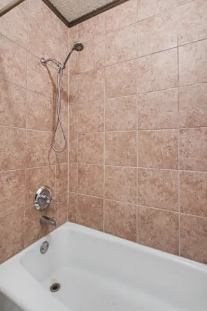 a bathroom with a bathtub