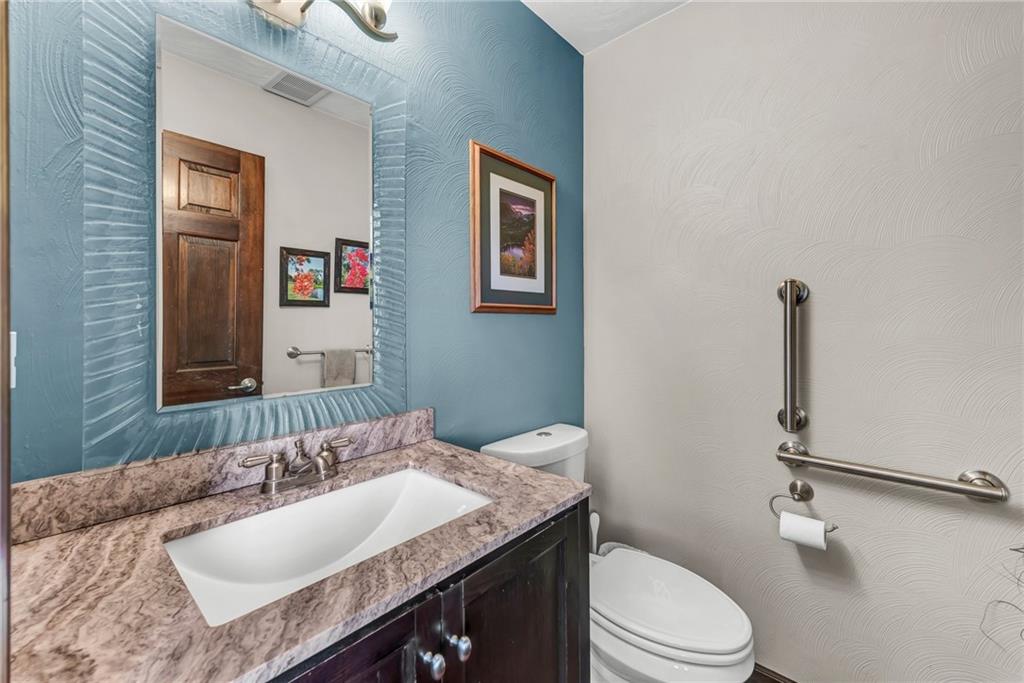144 Wetzel Road Sarver, PA 16055 - Photo 17 of 48 a bathroom with a granite countertop sink mirror vanity and toilet