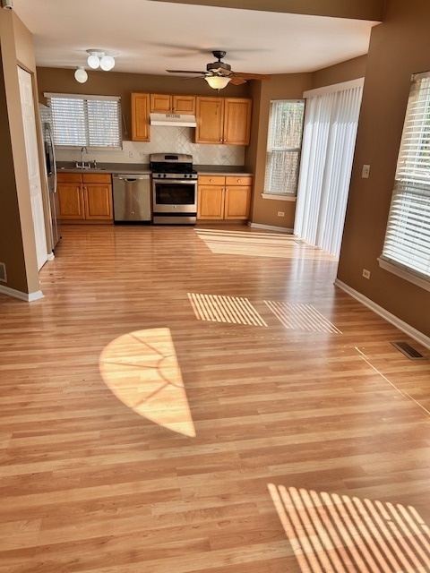 711 Violet Circle Naperville, IL 60540 - Photo 5 of 21 a kitchen with stainless steel appliances wooden floor and large windows