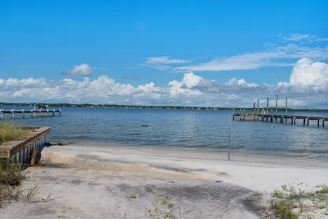 a view of a lake with a city