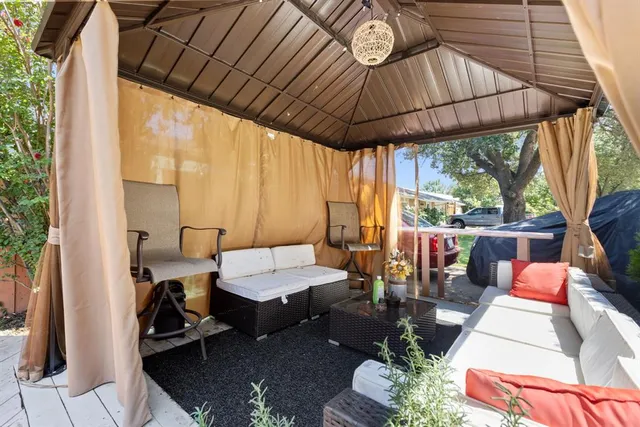 a outdoor view with a sitting space