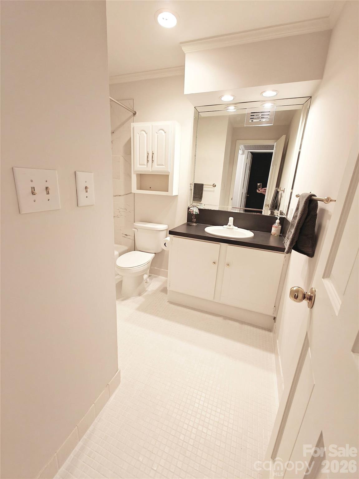 1323 Queens Road, Unit 321 Charlotte, NC 28207 - Photo 12 of 31 a large white room with a toilet a sink and a mirror