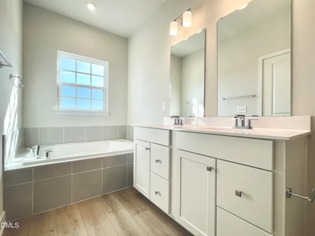 a view of balcony with wooden floor