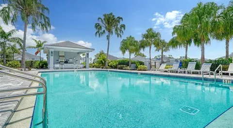 a view of a swimming pool and a yard