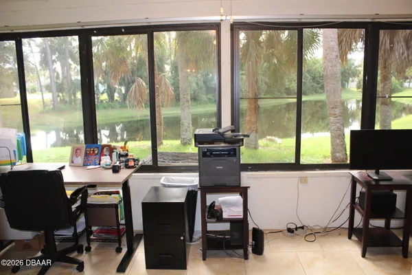 a room with a large window