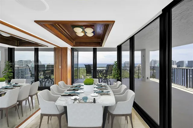 a view of an empty room with a large window