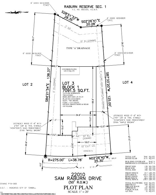 22010 Sam Raburn Drive Tomball, TX 77375 - Photo 31 of 32 22010 Sam Raburn Drive Preliminary Plot Plan