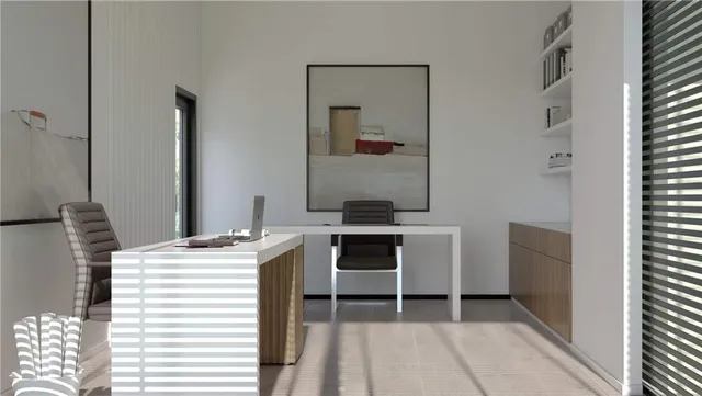 a room with a sink and a mirror