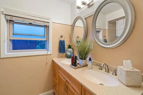 a bathroom with a shower and a window