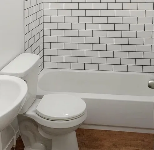 a bathroom with a toilet and a bathtub