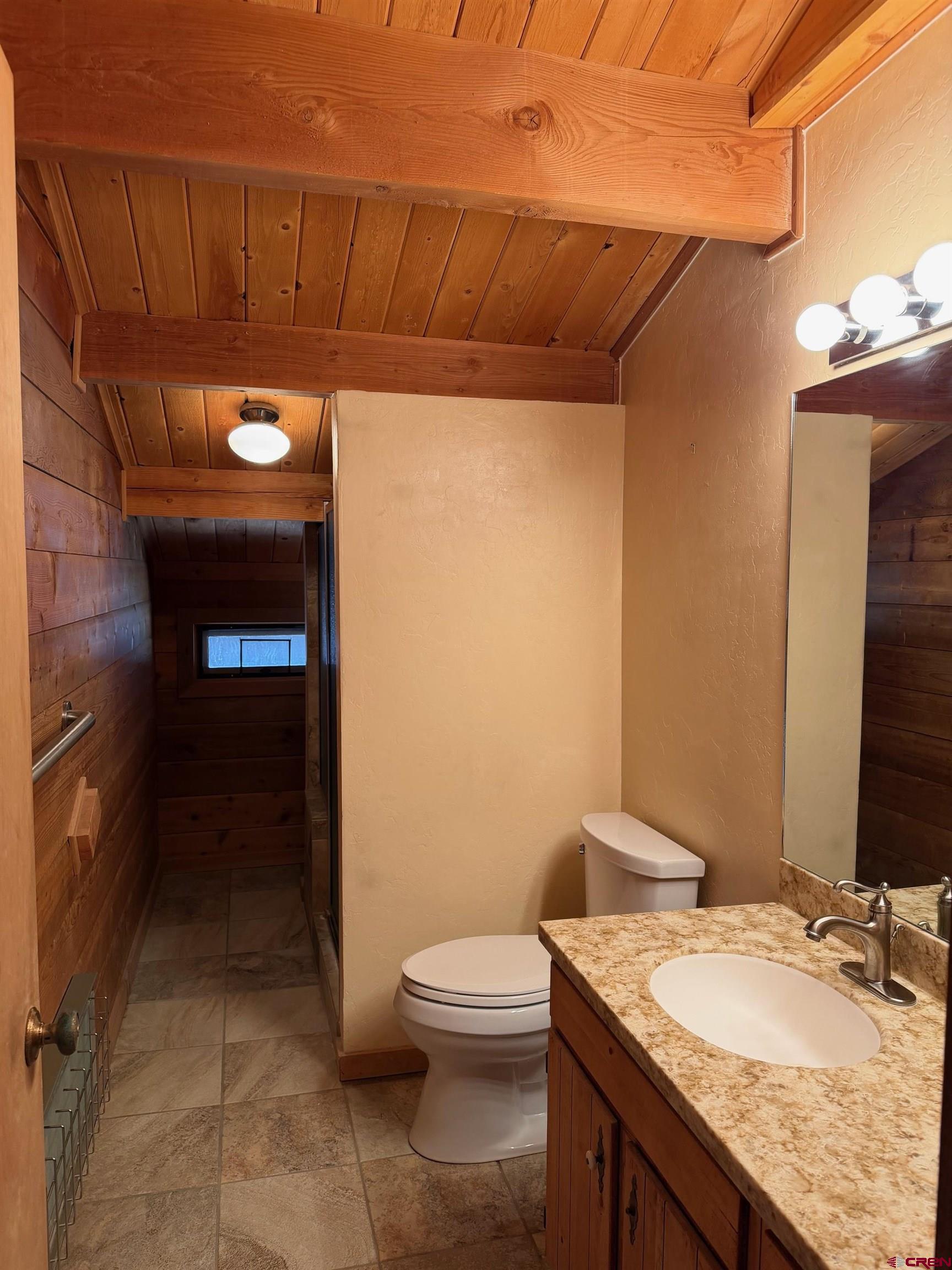 25926 Q25 Road Cedaredge, CO 81413 - Photo 15 of 32 a bathroom with a granite countertop sink a toilet and a mirror