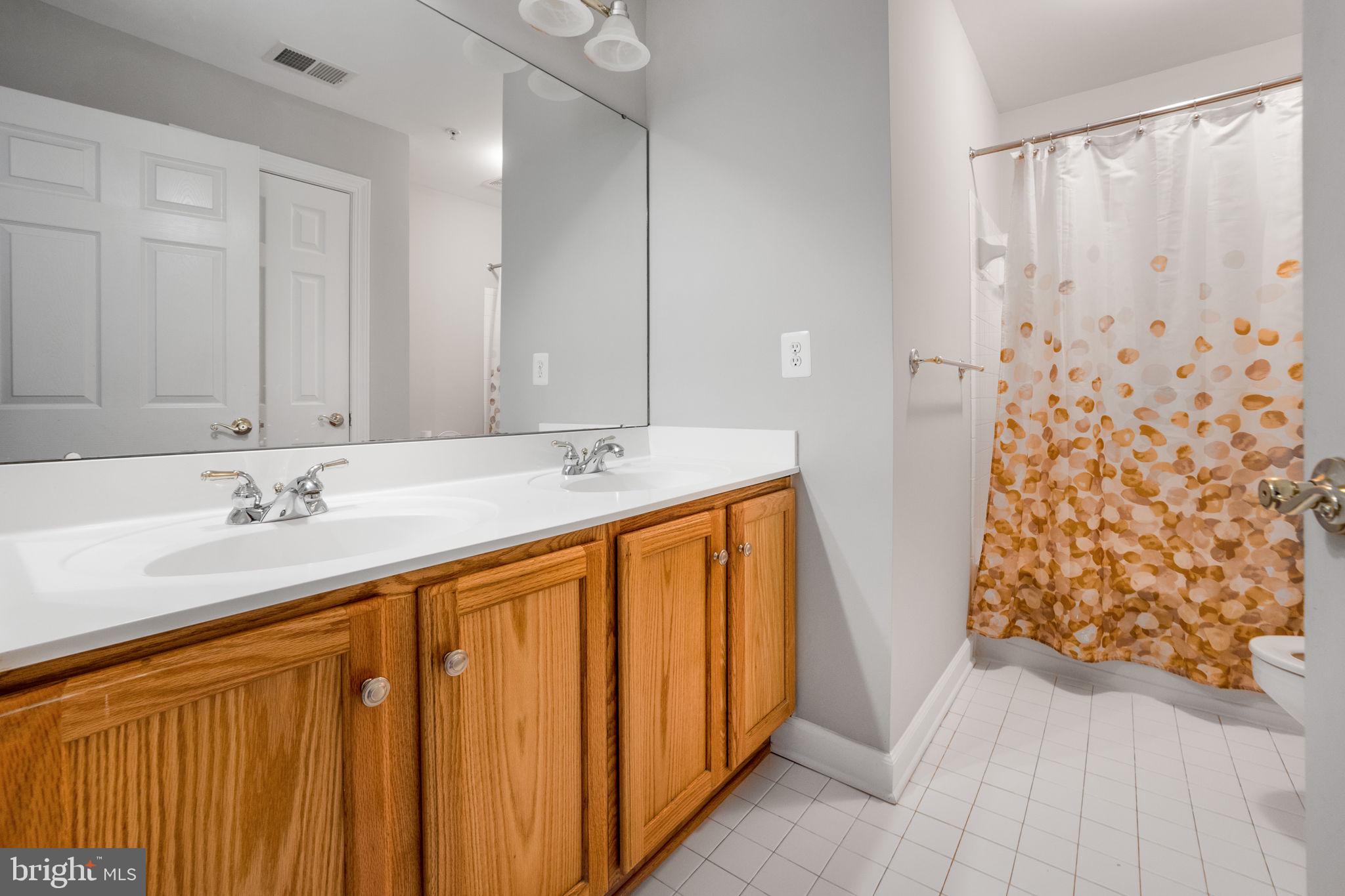 14108 Chivas Circle Laurel, MD 20707 - Photo 32 of 51 a bathroom with a sink a mirror and a shower curtain