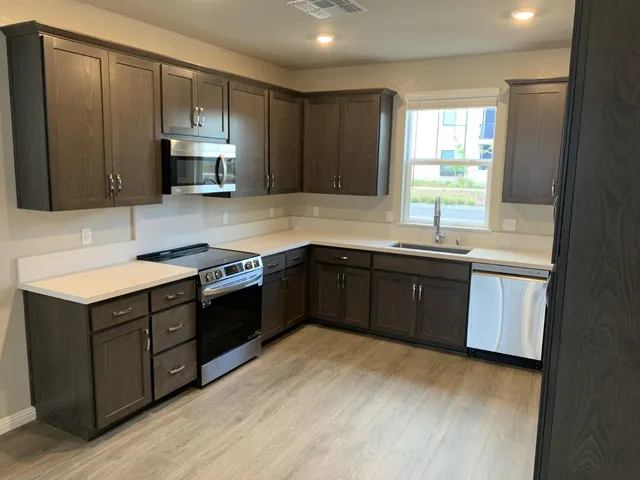 wooden floor with cabinet