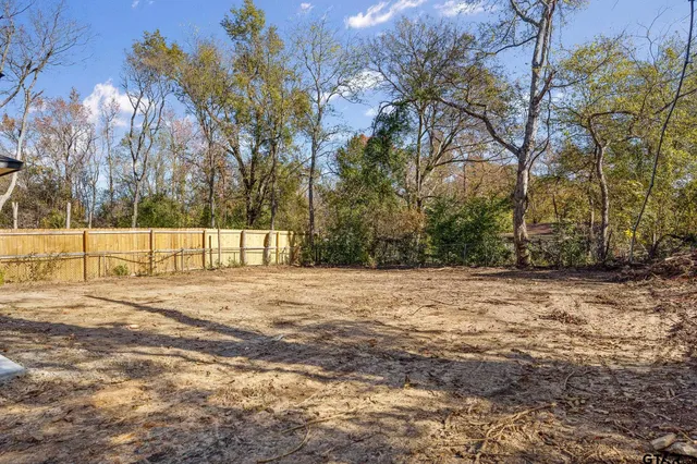 a view of empty space with large trees