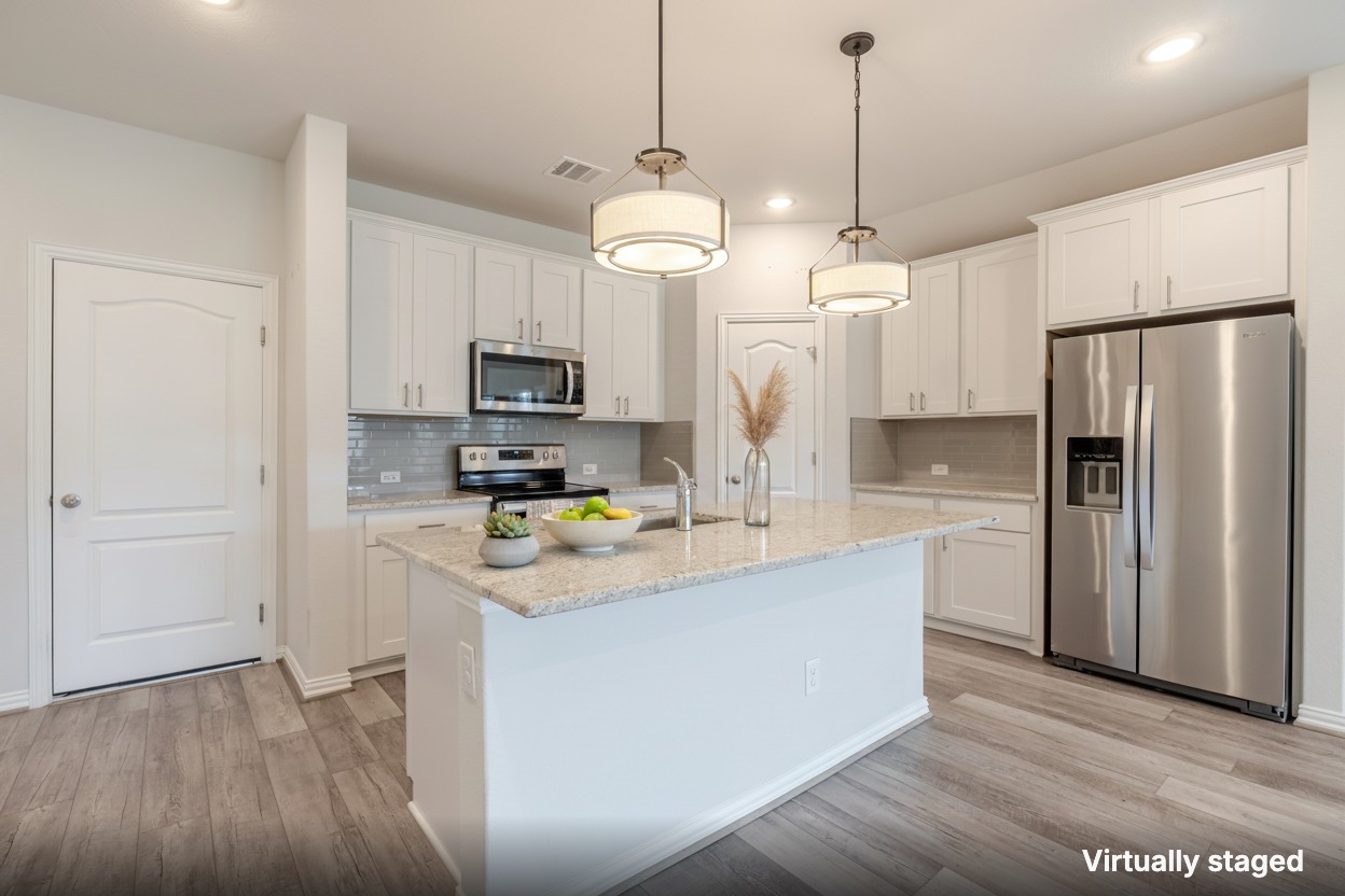 1117 Terrace View Georgetown, TX 78628 - Photo 3 of 25 Culinary delights await in this bright kitchen, featuring a spacious island and contemporary finishes.