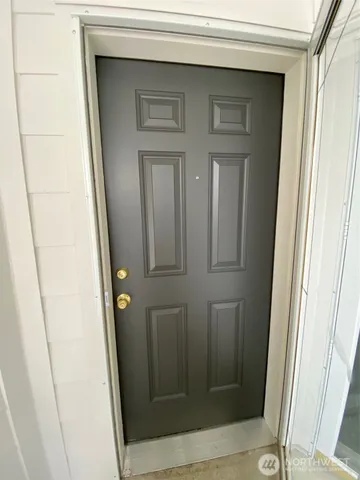 a bathroom with a mirror