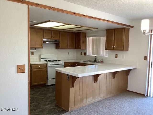 a kitchen with a sink a stove and cabinets
