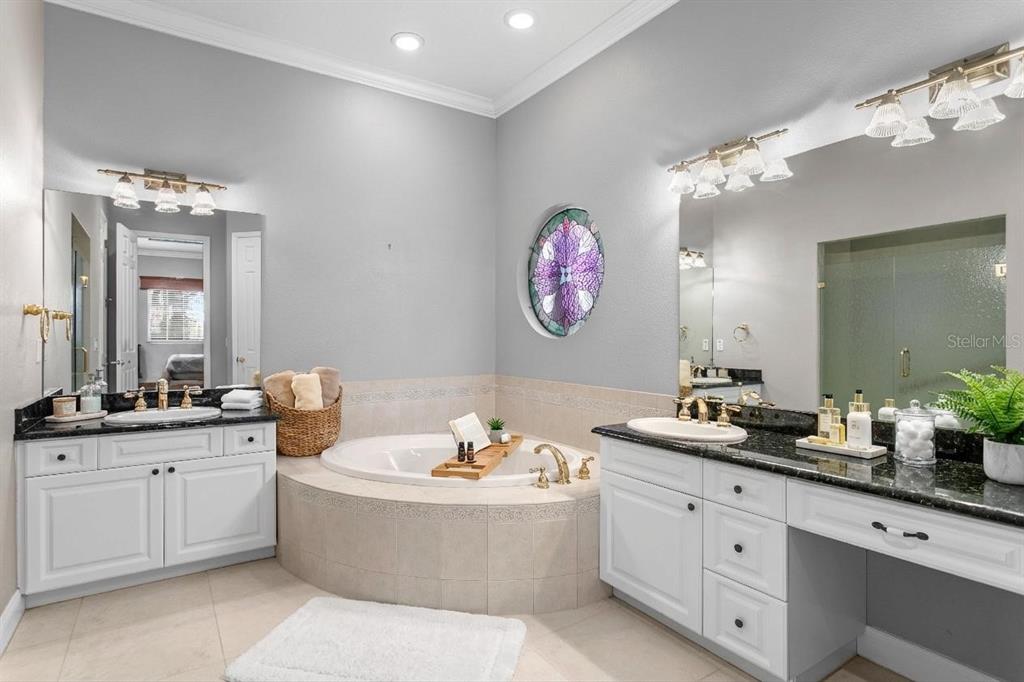 3632 Little Road Lutz, FL 33548 - Photo 26 of 44 a bathroom with a double vanity sink mirror and bathtub