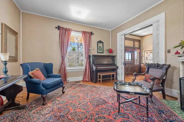 a view of livingroom with furniture and fireplace