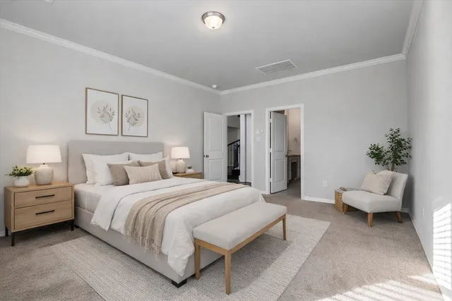a spacious bathroom with a tub sink and mirror