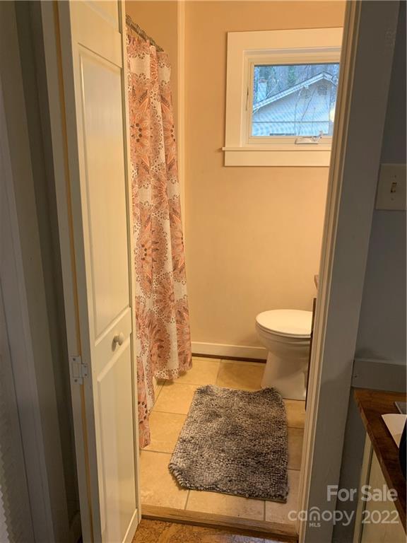 445 Autumn Lane Tryon, NC 28782 - Photo 17 of 27 a bathroom with a granite countertop shower and a toilet