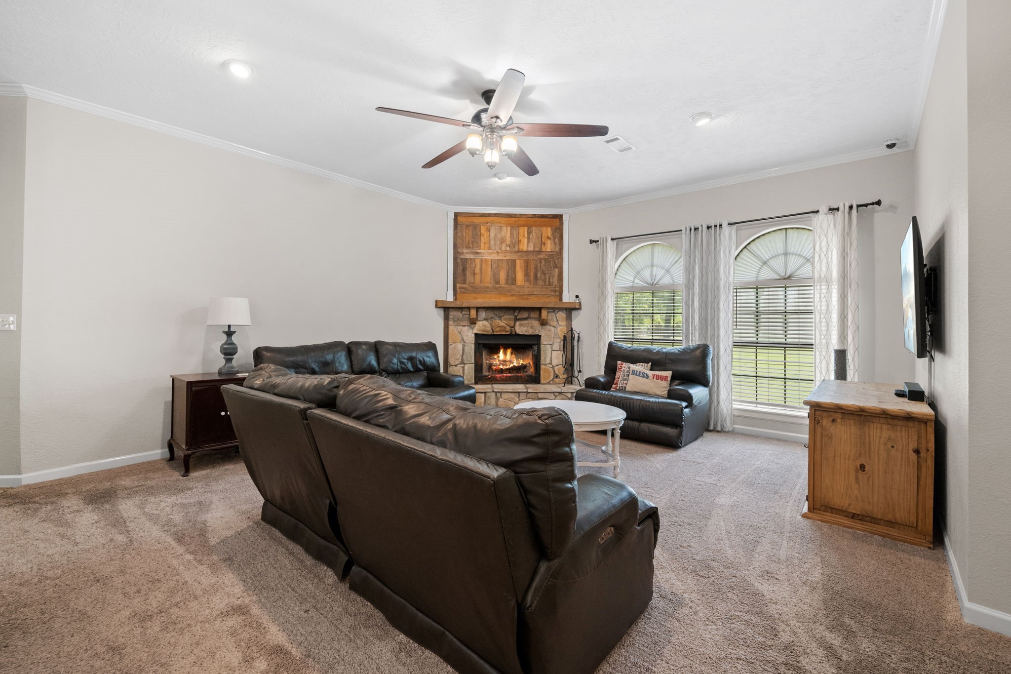 5809 Cajun Way Baytown, TX 77523 - Photo 6 of 29 a living room with furniture and a fireplace