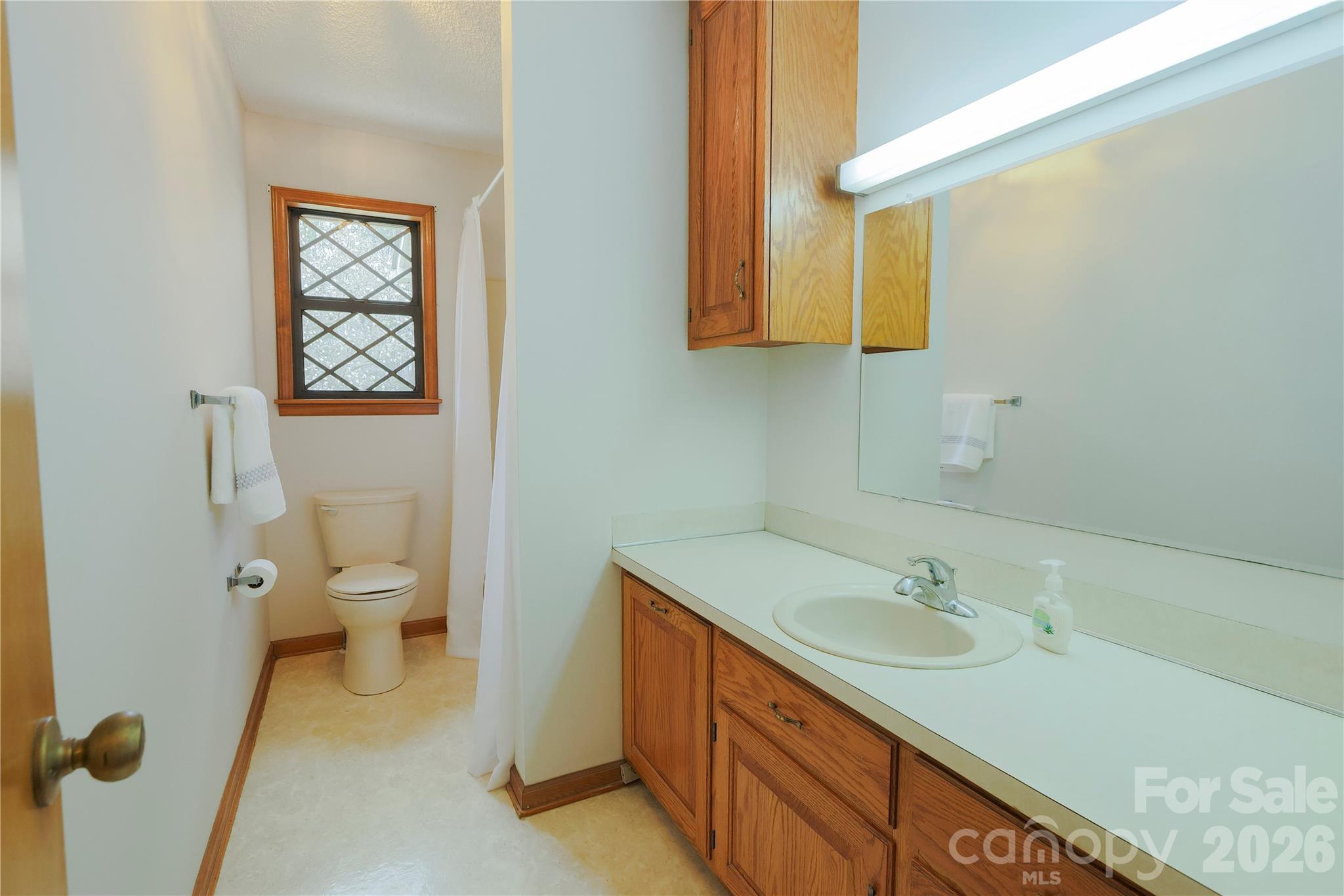 11237 Old Concord Road Rockwell, NC 28138 - Photo 14 of 30 a bathroom with a granite countertop sink toilet and mirror