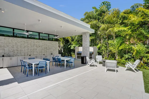 a view of swimming pool from a balcony