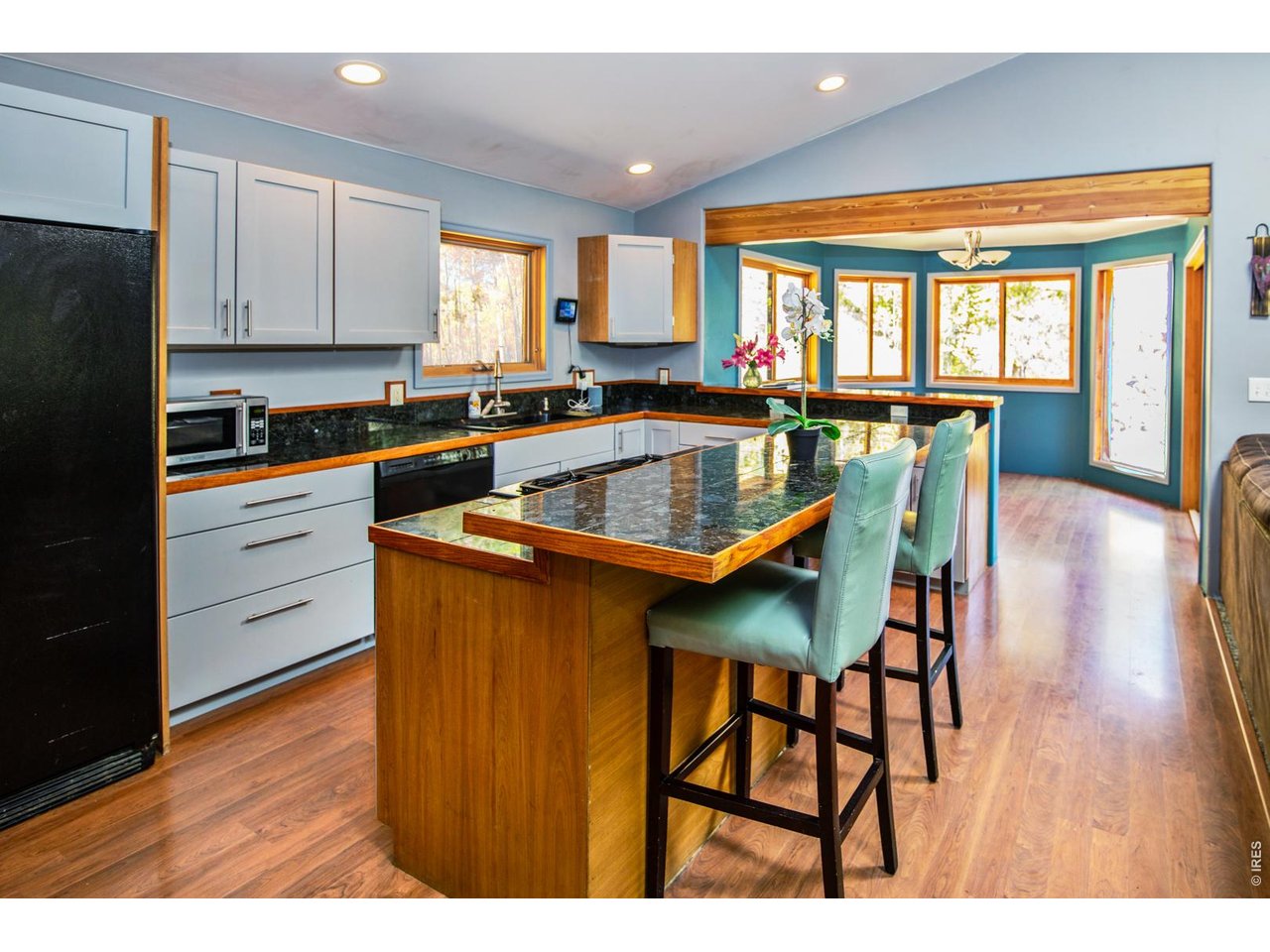 3727 Gamble Gulch Road Black Hawk, CO 80422 - Photo 17 of 31 a kitchen with stainless steel appliances granite countertop wooden floor window and cabinets