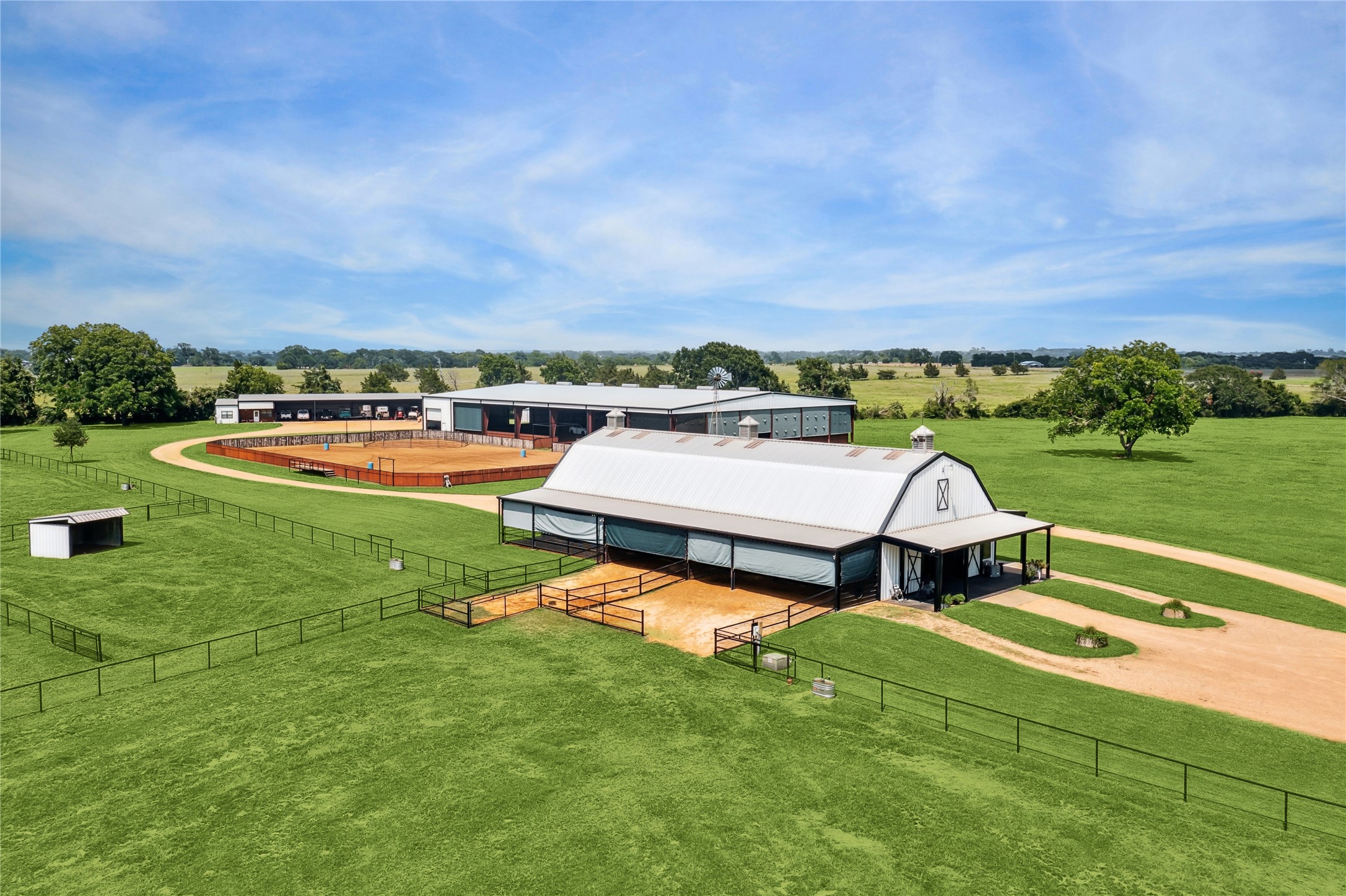 1325 Stalmach Road New Ulm, TX 78950 - Photo 4 of 50 Aerial view of Horse Barn, turn-outs and paddocks.
