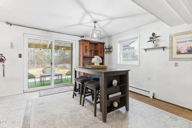 a workspace with chandelier