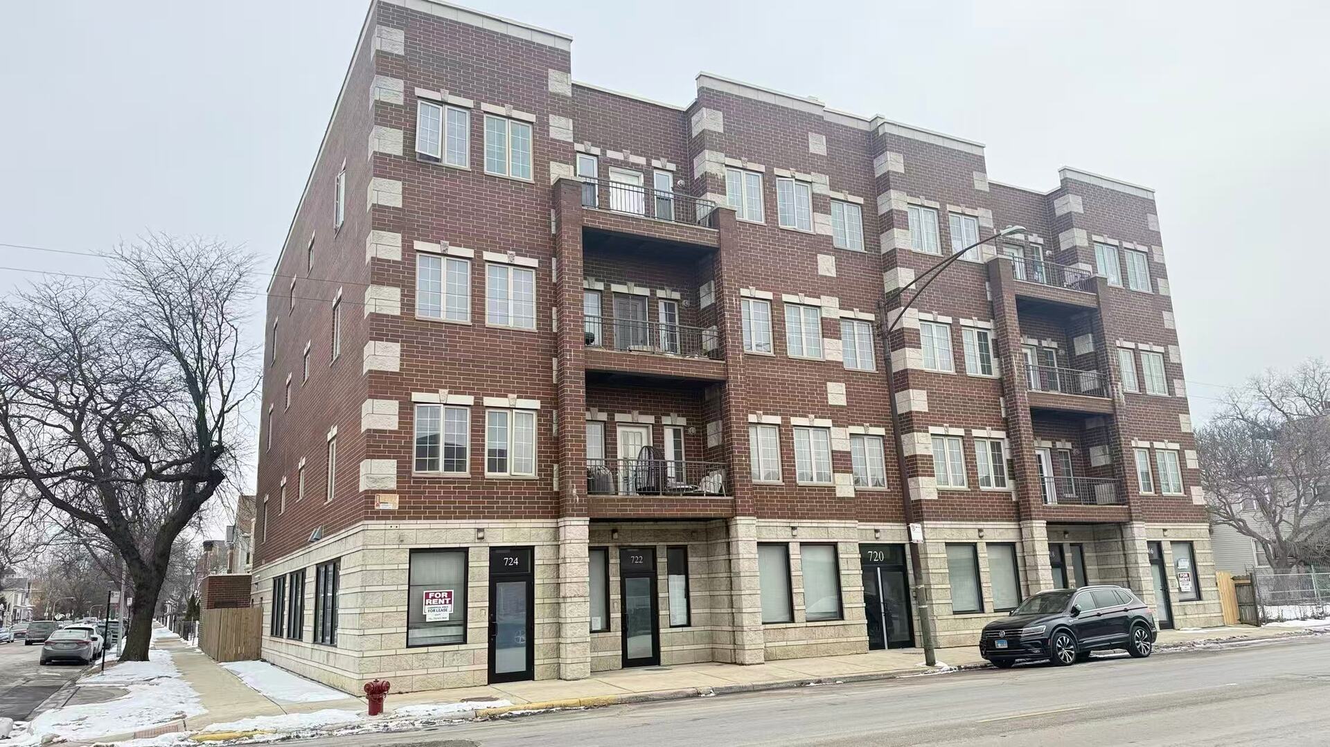 a front view of a multi story building