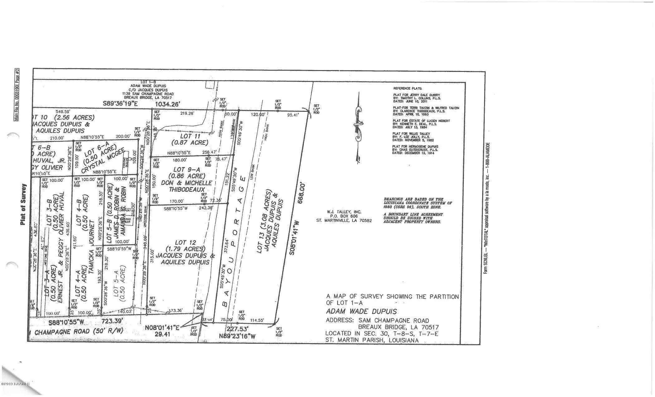 1139 Sam Champagne Road Breaux Bridge, LA 70517 - Photo 3 of 3 Plat - Lot 5-A