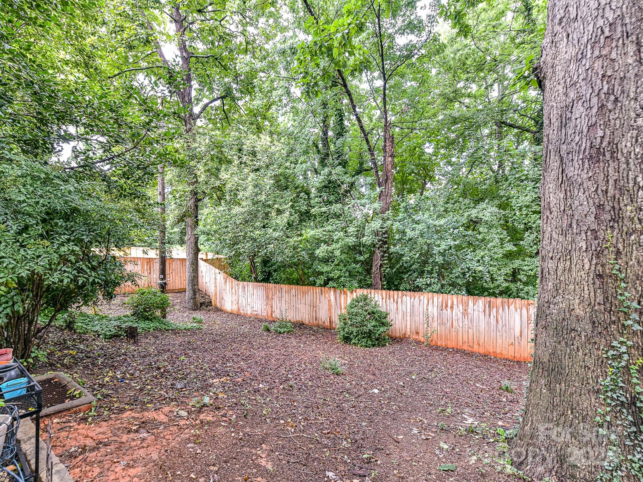 1309 Morningside Drive Charlotte, NC 28205 - Photo 28 of 41 a view of a backyard with large trees and wooden fence