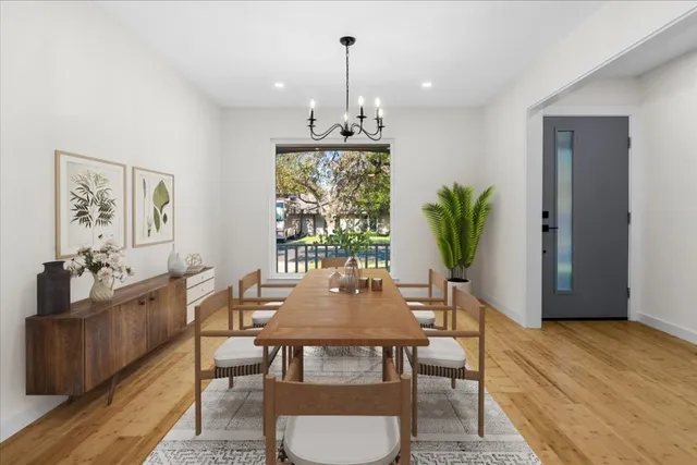 a dining room with furniture window wooden floor