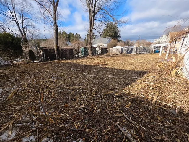 a view of a yard with snow on the road