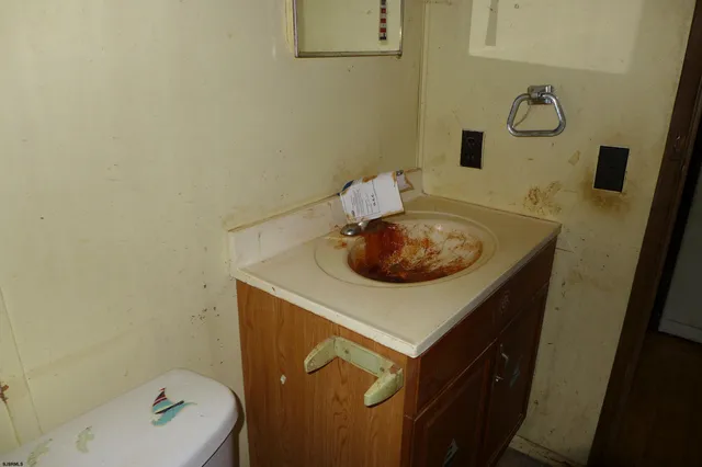a bathroom with a sink a toilet and vanity