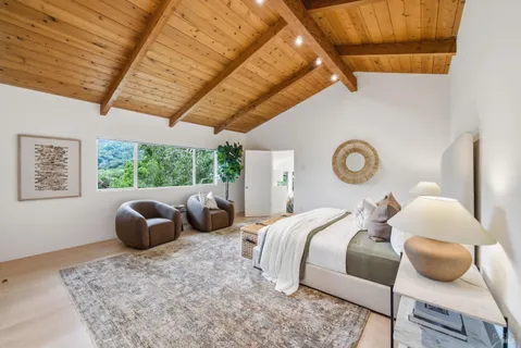 a view of a livingroom with furniture and a potted plant