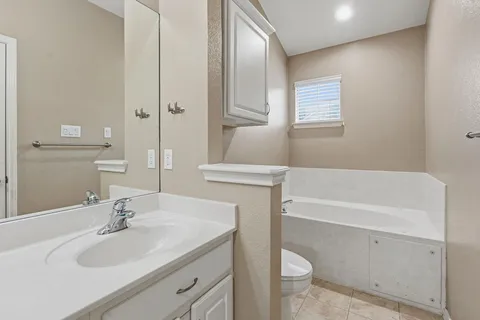 a bathroom with a sink a toilet and a bathtub