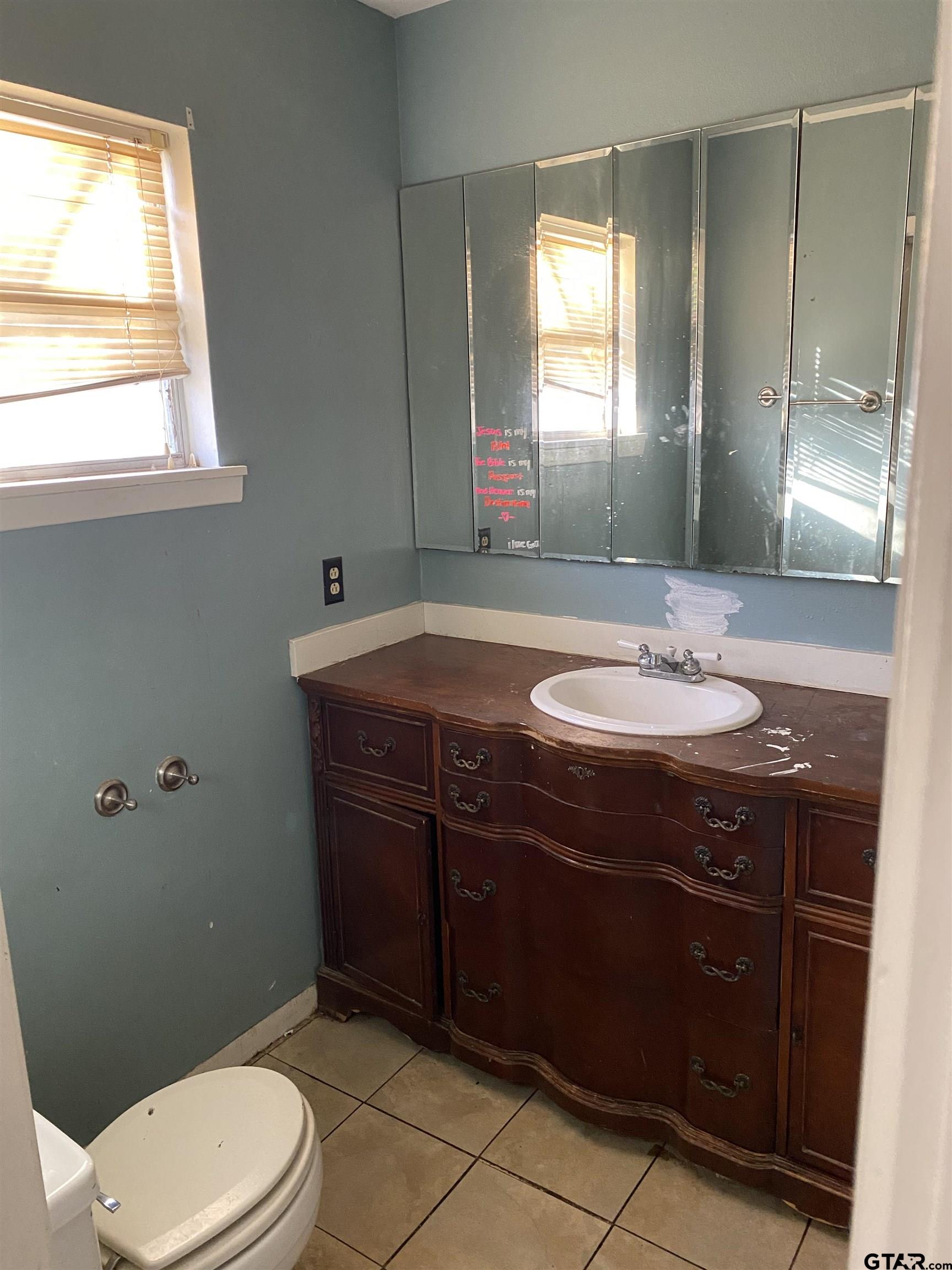 210 North Stephens Street Quitman, TX 75783 - Photo 18 of 28 a bathroom with a sink toilet and mirror