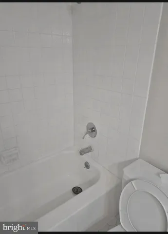 a bathroom with a bathtub and a toilet