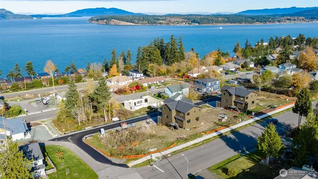 an aerial view of a house with a lake view