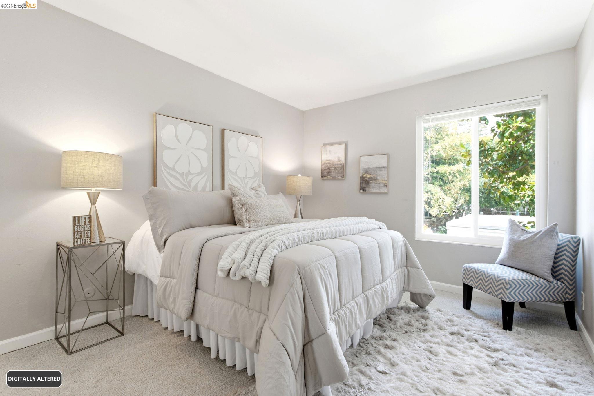 4081 Clayton Road, Unit 209 Concord, CA 94521 - Photo 25 of 47 Carpeted bedroom featuring neutral wall paint, a large window, white baseboards, and overhead lighting